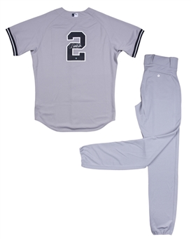2014 Derek Jeter Game Issued New York Yankees Road Uniform: Jersey (Signed) & Pants (MLB Authenticated & Yankees-Steiner)